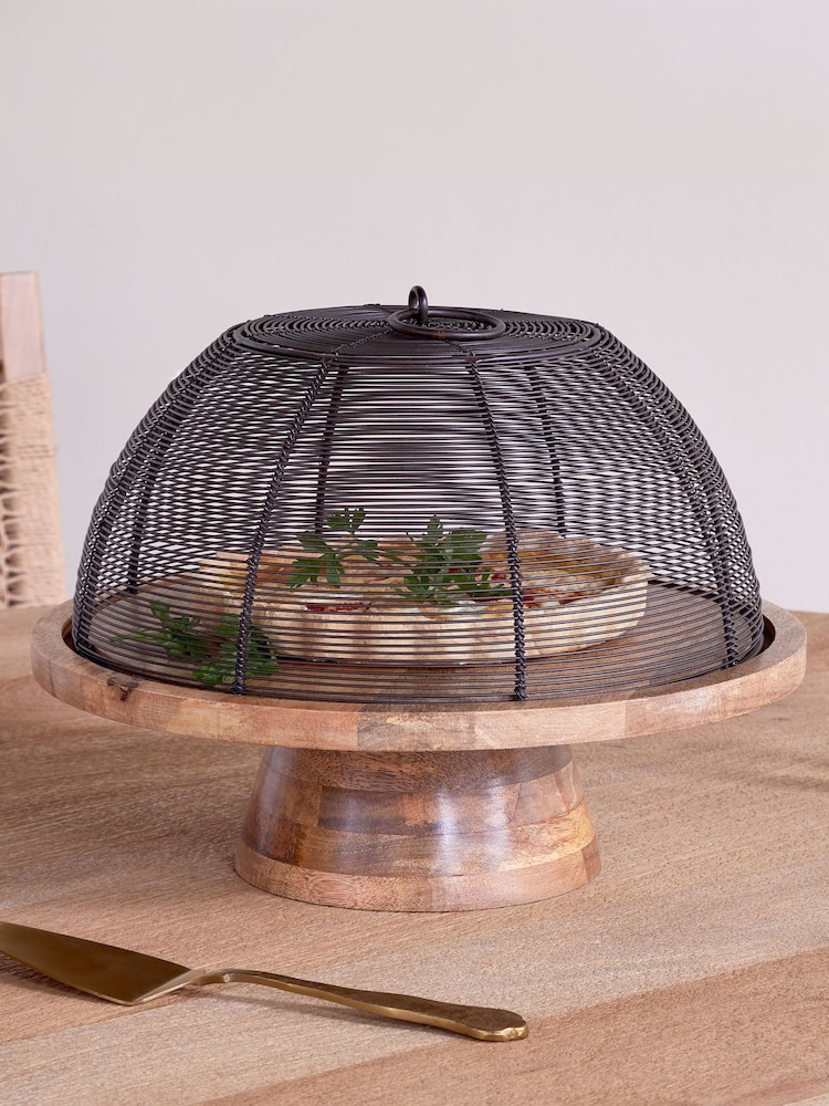 Nkuku Aged Brass Inkollu Wire & Mango Wood Cake Stand - Image 1 of 4