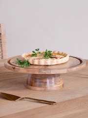 Nkuku Aged Brass Inkollu Wire & Mango Wood Cake Stand - Image 2 of 4