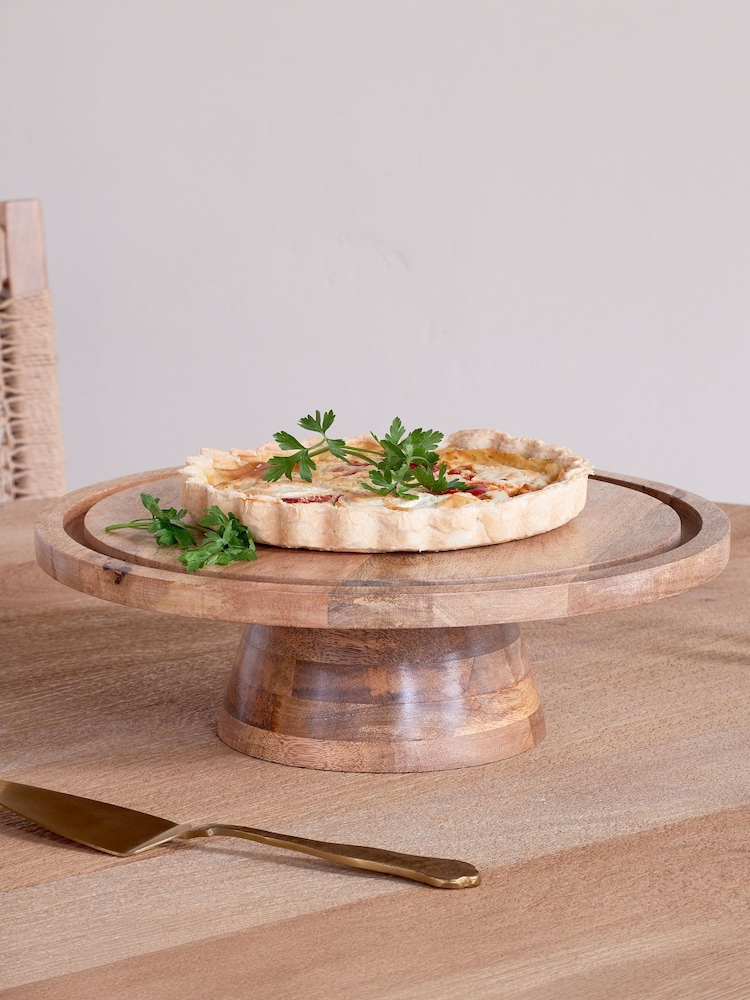 Nkuku Aged Brass Inkollu Wire & Mango Wood Cake Stand - Image 2 of 4