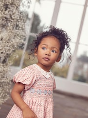 Roza geometrijski potisk - Printed Lace Collar Shirred Cotton Dress (3mths-7yrs) - Slika 4 iz 7