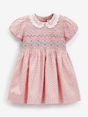 Roza geometrijski potisk - Printed Lace Collar Shirred Cotton Dress (3mths-7yrs) - Slika 5 iz 7