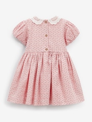 Roza geometrijski potisk - Printed Lace Collar Shirred Cotton Dress (3mths-7yrs) - Slika 6 iz 7