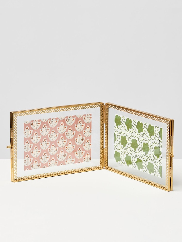 Oliver Bonas Gold And Glass Lace Double Picture Frame - Image 1 of 4