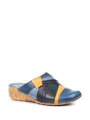 Pavers Blue Ladies Leather Wedge Heel Clogs - Image 1 of 5
