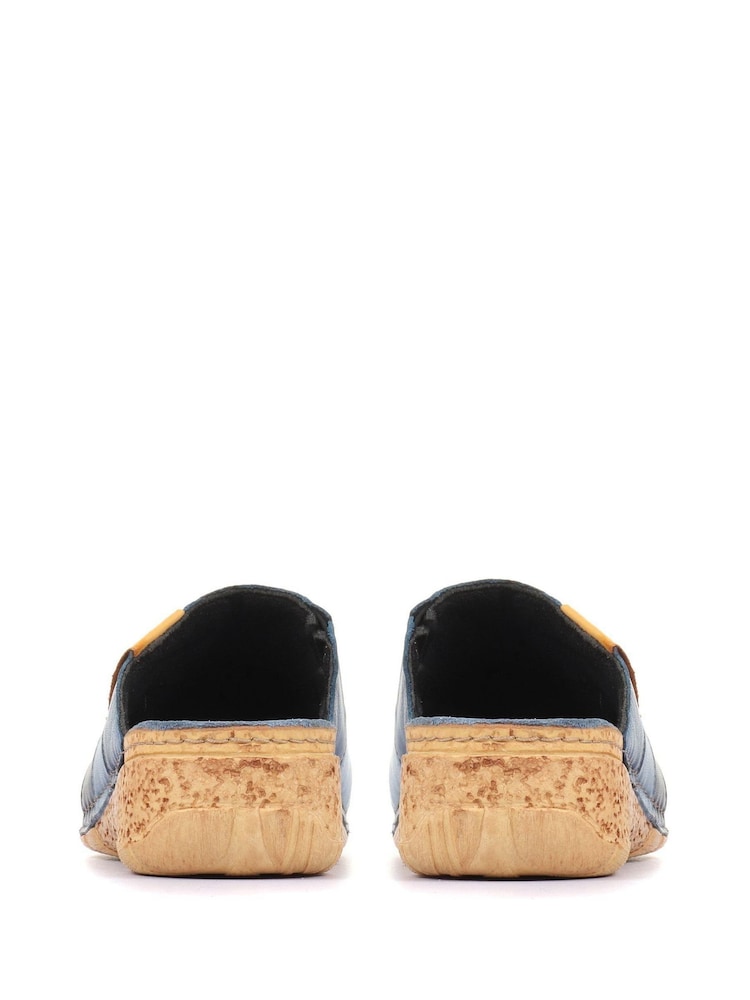 Pavers Blue Ladies Leather Wedge Heel Clogs - Image 2 of 5