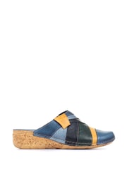 Pavers Blue Ladies Leather Wedge Heel Clogs - Image 5 of 5