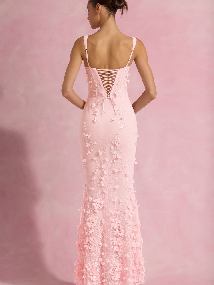 Oh Polly Embellished Applique Soft Scoop Corset Gown - 圖片 2，共 6