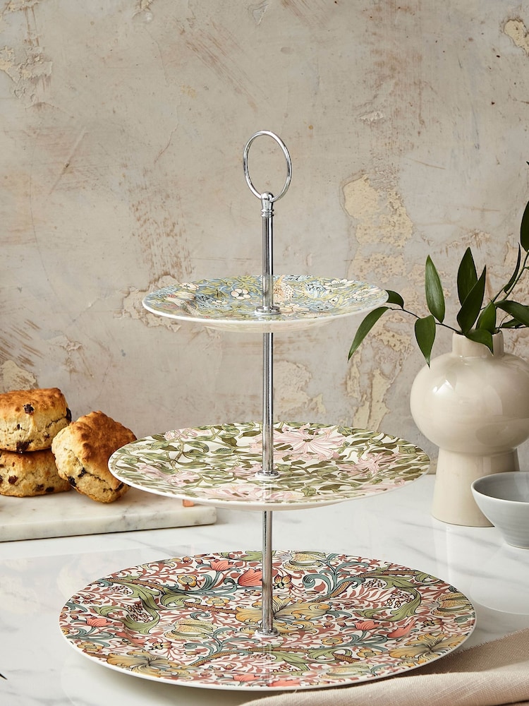Morris & Co. Pink Strawberry Thief 3 Tier Cake Stand - Image 1 of 4