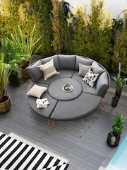 Black Helsinki Garden Rattan Sofa and Table Dining Lounge Set - Image 4 of 13
