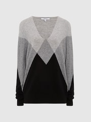 Reiss Black/Grey Charlotte Wool Blend Argyle Jumper - Image 2 of 5