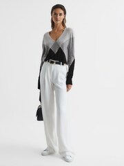 Reiss Black/Grey Charlotte Wool Blend Argyle Jumper - Image 3 of 5