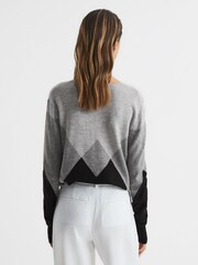 Reiss Black/Grey Charlotte Wool Blend Argyle Jumper - Image 5 of 5