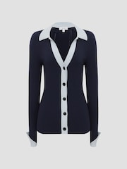 Reiss Blue/Navy Alicia Rib-Knitted Cardigan - Image 2 of 8