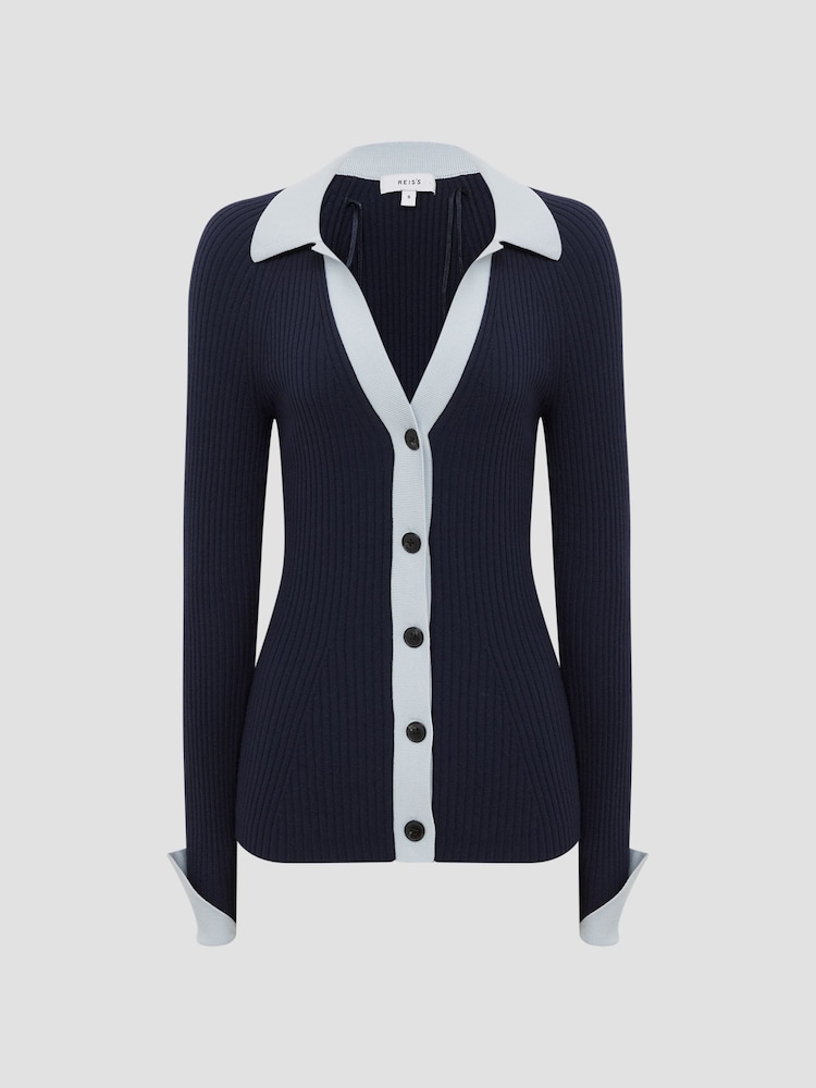 Reiss Blue/Navy Alicia Rib-Knitted Cardigan - Image 2 of 8