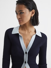 Reiss Blue/Navy Alicia Rib-Knitted Cardigan - Image 4 of 8
