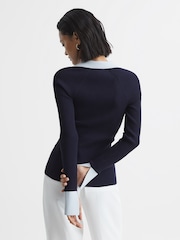 Reiss Blue/Navy Alicia Rib-Knitted Cardigan - Image 5 of 8
