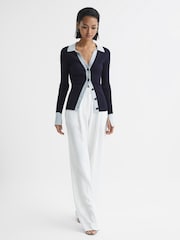 Reiss Blue/Navy Alicia Rib-Knitted Cardigan - Image 7 of 8