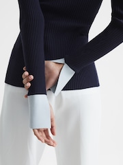 Reiss Blue/Navy Alicia Rib-Knitted Cardigan - Image 8 of 8