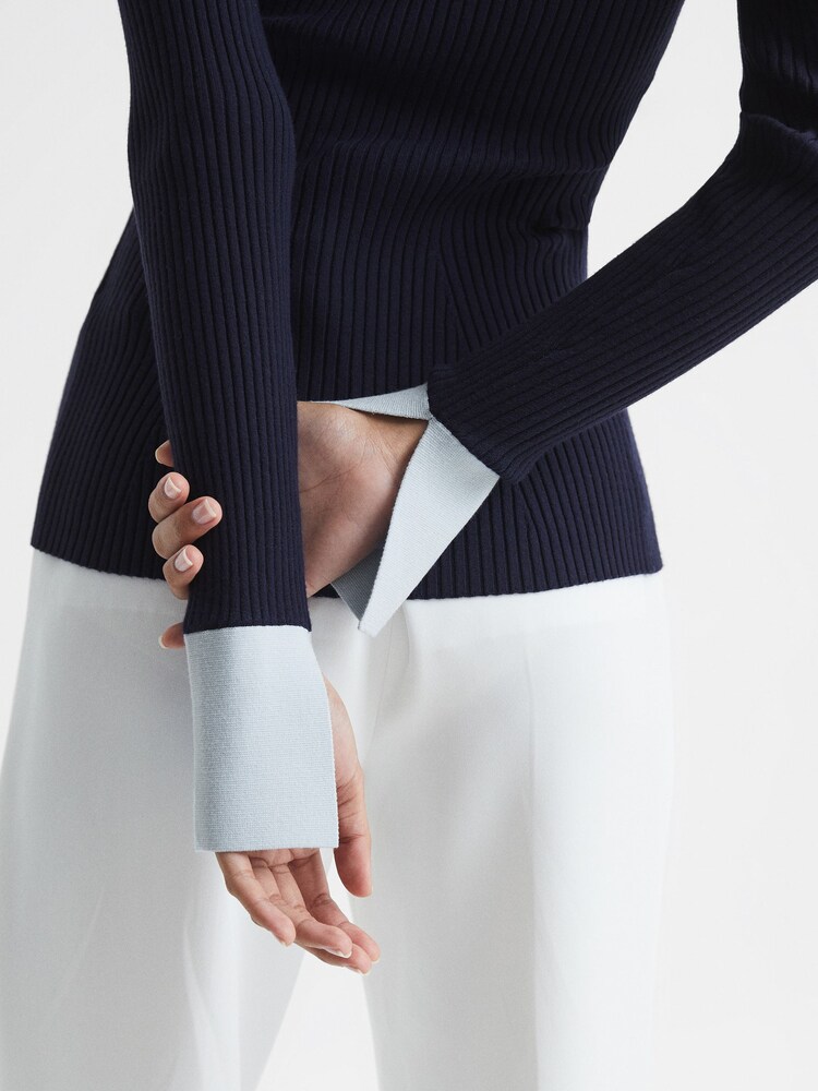 Reiss Blue/Navy Alicia Rib-Knitted Cardigan - Image 8 of 8