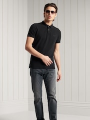 Superdry Black Organic Cotton Vintage Destroy Polo Shirt - Image 2 of 4