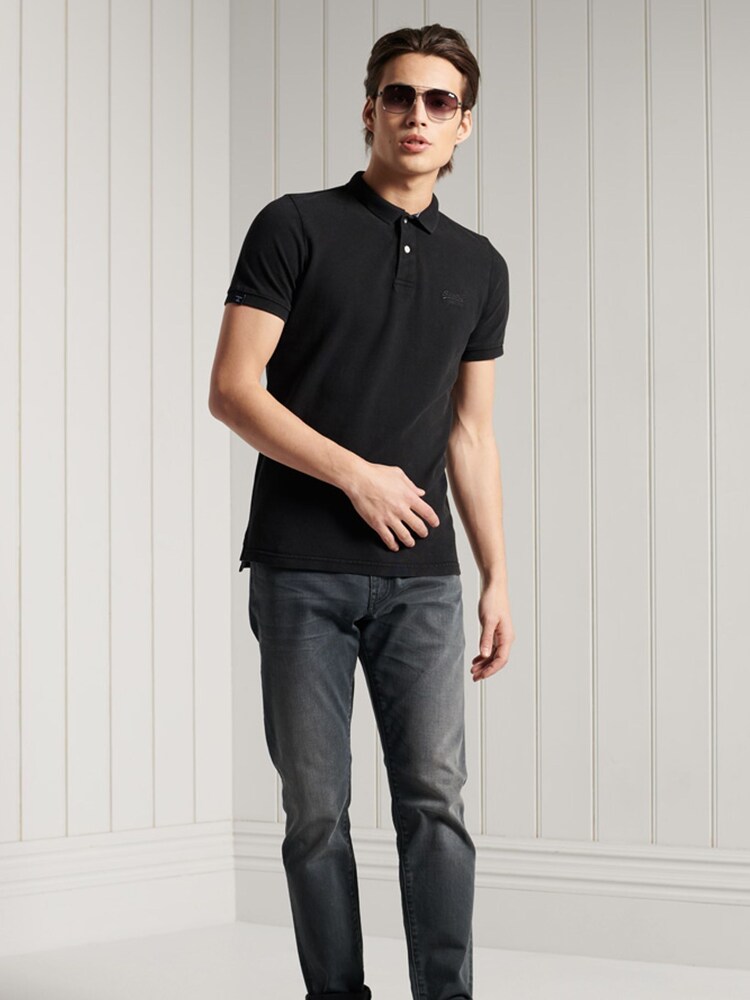 Superdry Black Organic Cotton Vintage Destroy Polo Shirt - Image 2 of 4