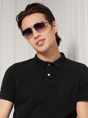 Superdry Black Organic Cotton Vintage Destroy Polo Shirt - Image 3 of 4
