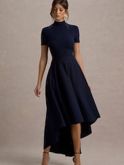 Club L London Blue Bellona | High-Neck High-Low Midi Dress - Image 4 of 5
