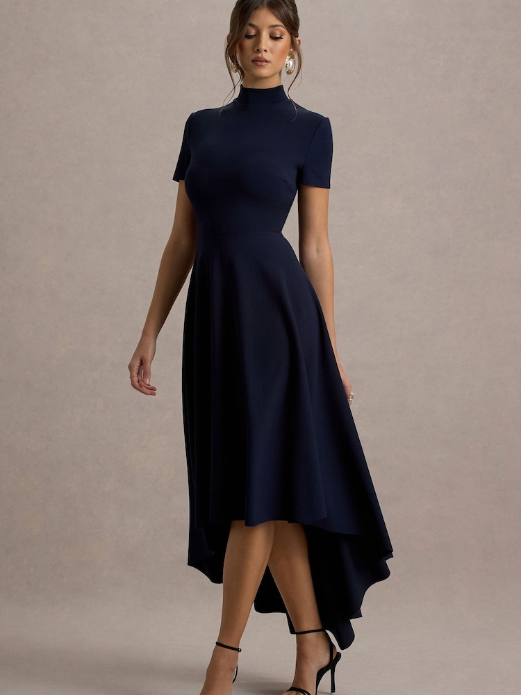 Club L London Blue Bellona | High-Neck High-Low Midi Dress - Image 5 of 5