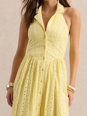 Club L London Yellow Jezebel | Lace Plunge-Neck Collared Midi Dress - Image 4 of 5