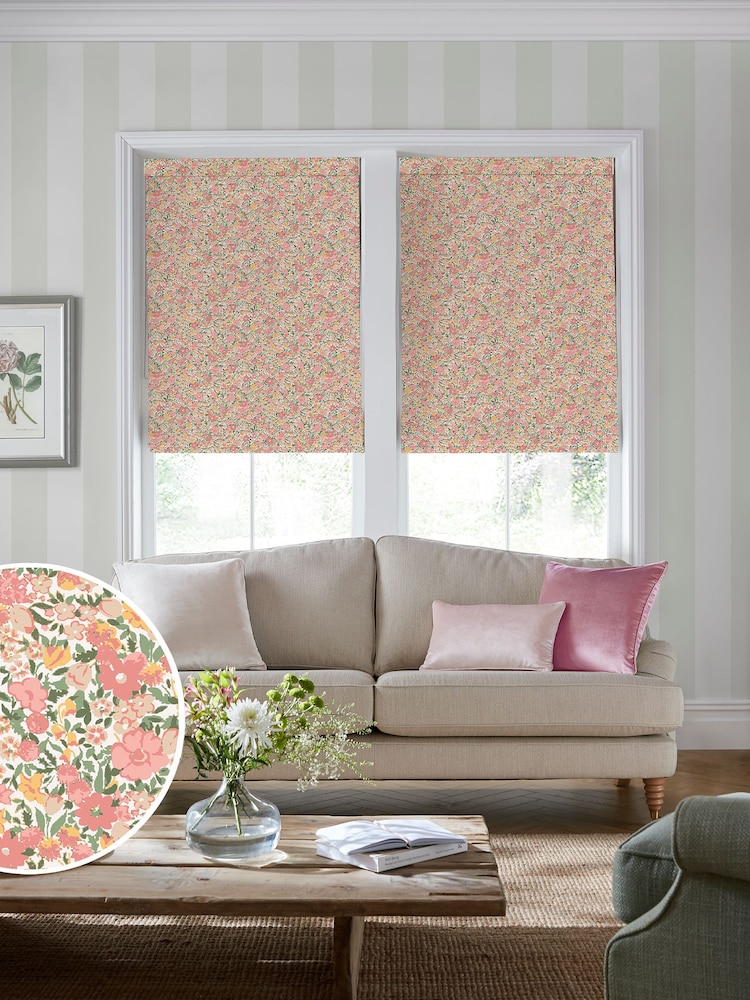 Laura Ashley Coral Pink 100% Cotton Loveston Made To Measure Roman Blinds - Image 1 of 6