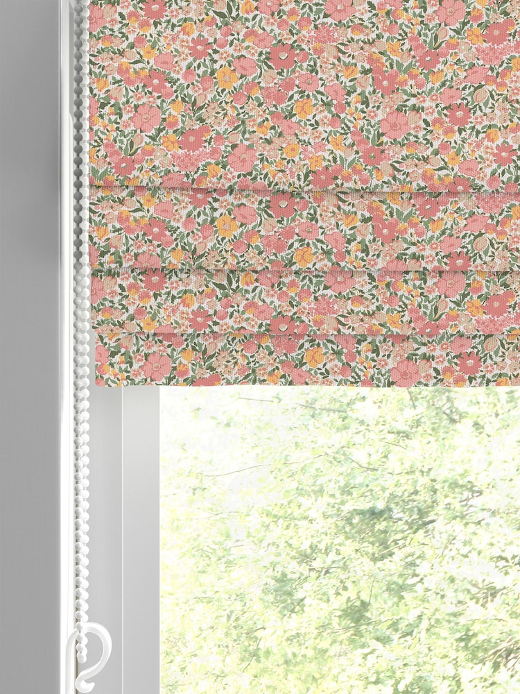 Laura Ashley Coral Pink 100% Cotton Loveston Made To Measure Roman Blinds - Image 2 of 6