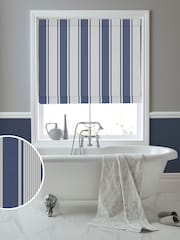 Laura Ashley Midnight 100% Cotton Tiverton Stripe Made To Measure Roman Blinds - Image 1 of 6