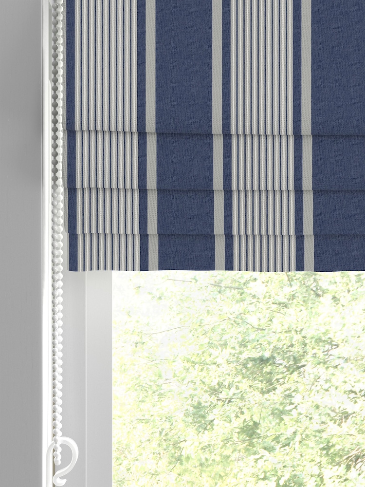 Laura Ashley Midnight 100% Cotton Tiverton Stripe Made To Measure Roman Blinds - Image 2 of 6