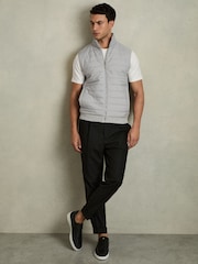 Reiss Soft Grey William Hybrid Quilt and Knit Zip-Through Gilet - Image 1 of 7