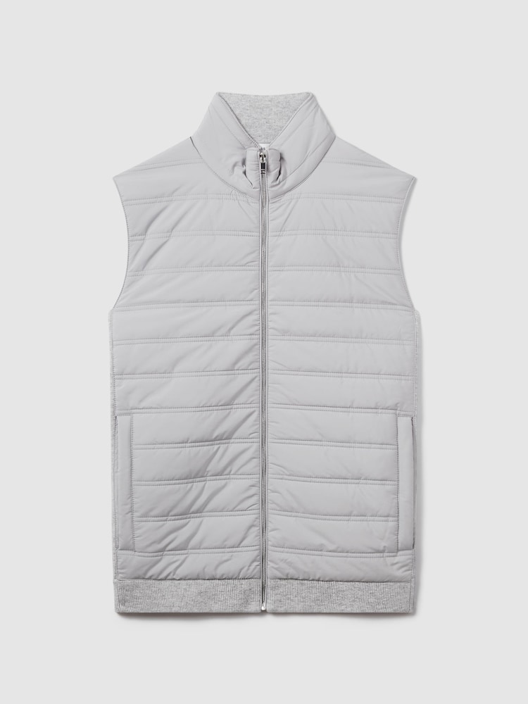 Reiss Soft Grey William Hybrid Quilt and Knit Zip-Through Gilet - Image 2 of 7