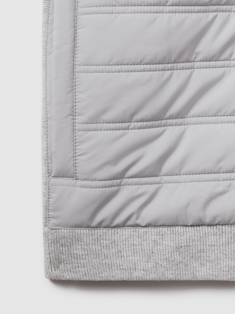 Reiss Soft Grey William Hybrid Quilt and Knit Zip-Through Gilet - Image 7 of 7