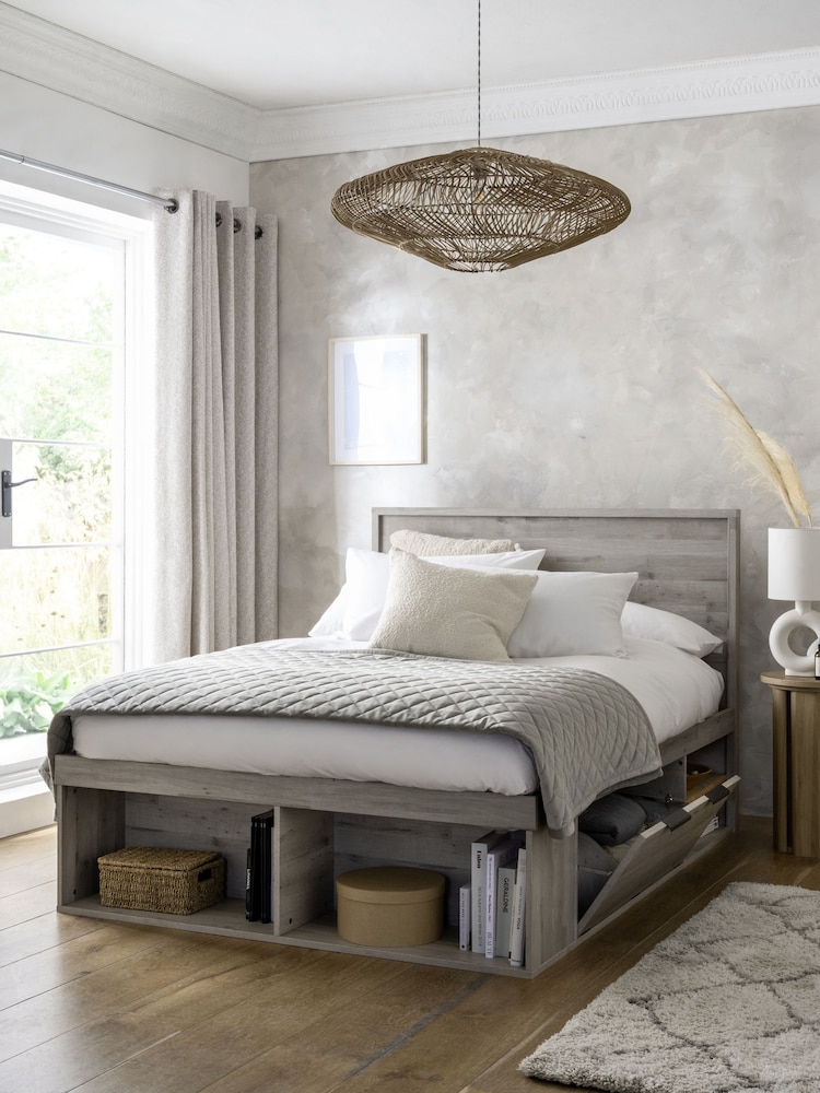 Grey Oak Effect Bronx Platform Bed Frame with Storage - Image 1 of 8