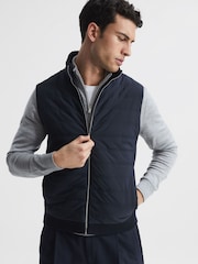 Reiss Navy William Hybrid Quilt and Knit Zip-Through Gilet - Image 1 of 6
