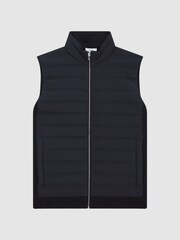 Reiss Navy William Hybrid Quilt and Knit Zip-Through Gilet - Image 2 of 6