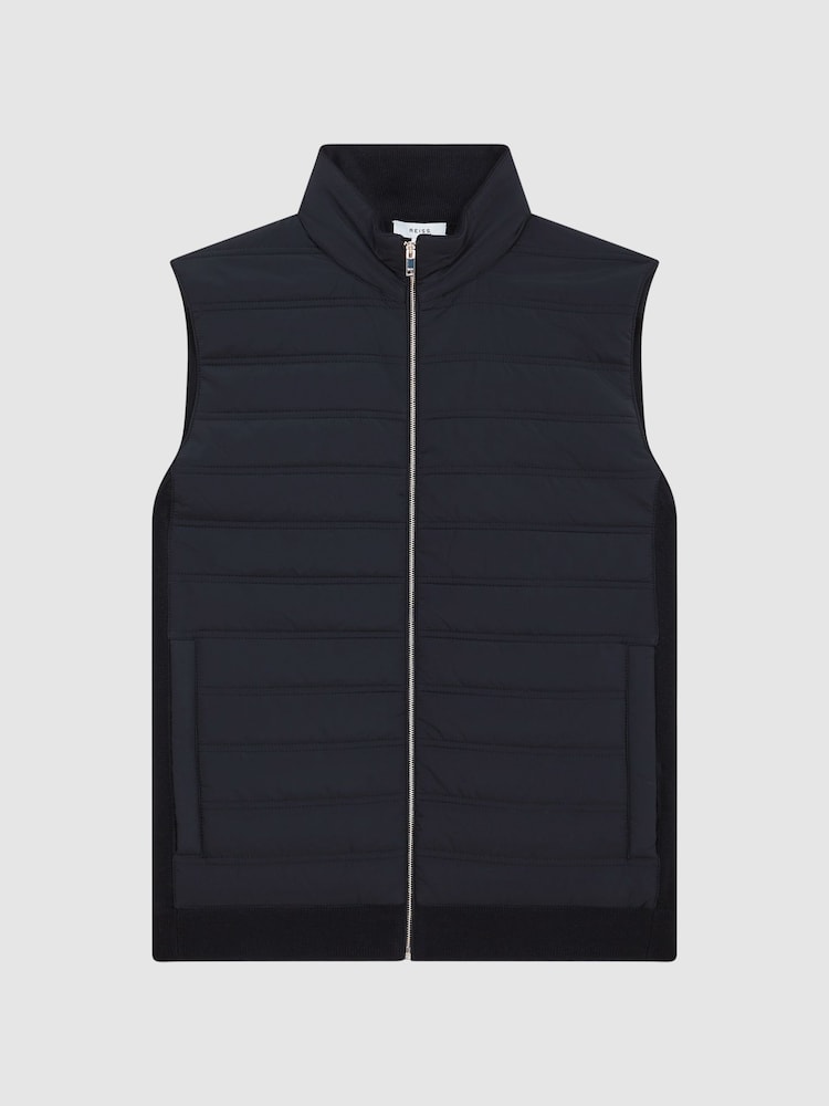 Reiss Navy William Hybrid Quilt and Knit Zip-Through Gilet - Image 2 of 6