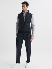 Reiss Navy William Hybrid Quilt and Knit Zip-Through Gilet - Image 3 of 6