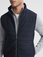 Reiss Navy William Hybrid Quilt and Knit Zip-Through Gilet - Image 4 of 6