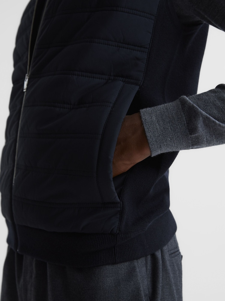 Reiss Navy William Hybrid Quilt and Knit Zip-Through Gilet - Image 6 of 6