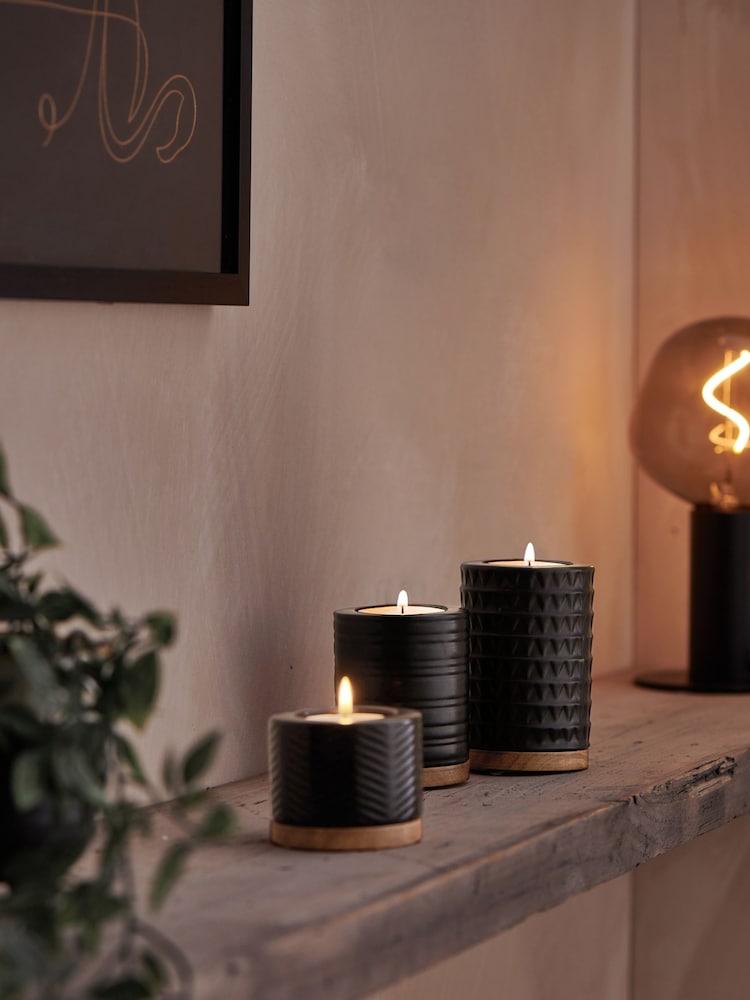 Set of 3 Black Bronx Tealight Candle Holders - Image 1 of 7