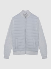 Reiss Soft Grey Trainer Hybrid Quilt and Knit Zip-Through Jacket - Image 2 of 6