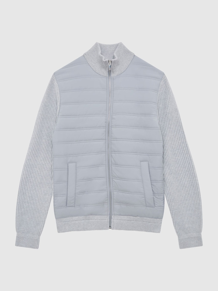 Reiss Soft Grey Trainer Hybrid Quilt and Knit Zip-Through Jacket - Image 2 of 6