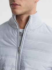 Reiss Soft Grey Trainer Hybrid Quilt and Knit Zip-Through Jacket - Image 4 of 6