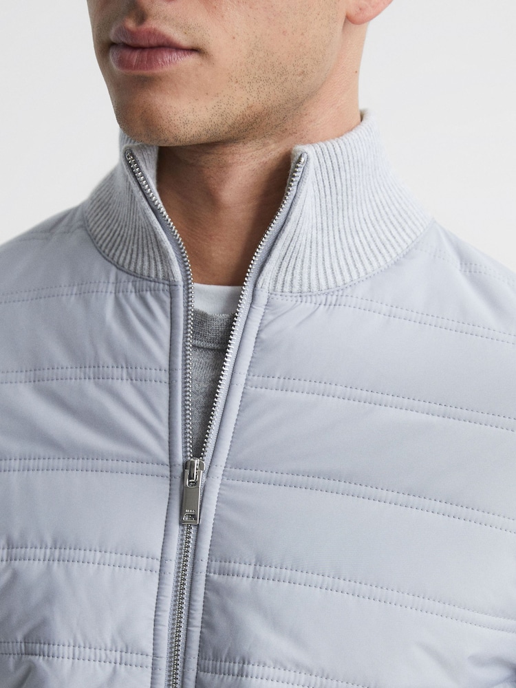 Reiss Soft Grey Trainer Hybrid Quilt and Knit Zip-Through Jacket - Image 4 of 6