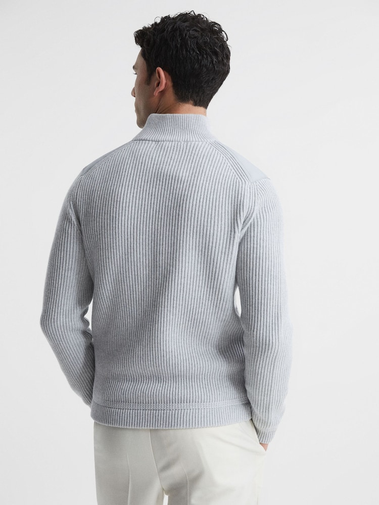 Reiss Soft Grey Trainer Hybrid Quilt and Knit Zip-Through Jacket - Image 5 of 6