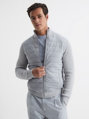 Reiss Soft Grey Trainer Hybrid Quilt and Knit Zip-Through Jacket - Image 6 of 6